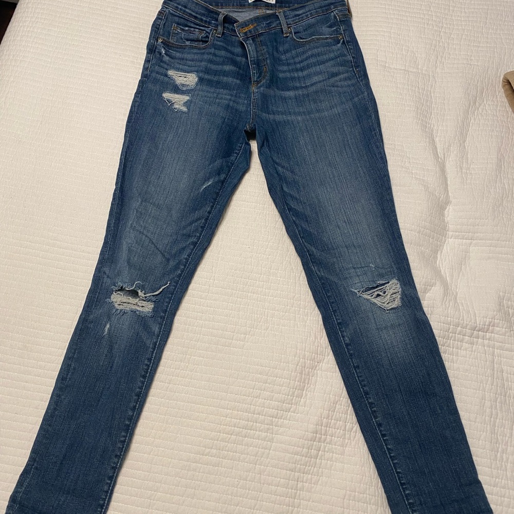 LOFT Blue Skinny Jeans Distressed Style